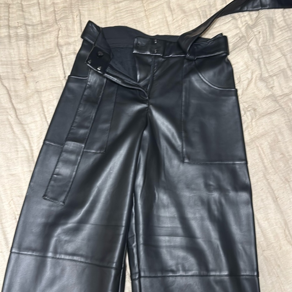 High Waisted Faux Leather Ankle Utility Pants - Picture 2 of 7